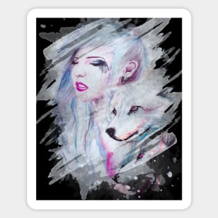 Girl with Wolves - Girl Who Loves Wolves Sticker